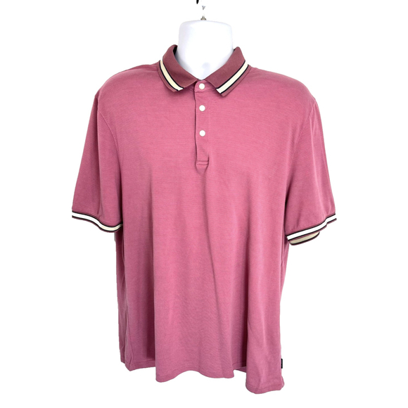 Ted Baker Polo Shirt Mens 7 XXXL Pink Micro Stripe Tipped Collar Short Sleeve